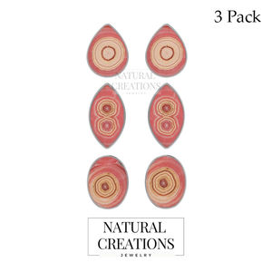 Boucles d'oreilles clous en argent 925 de qualité supérieure, pierre précieuse rhodochrosite, forme poire, marquise, ovale, fermoir papillon, sertissage en bézel, lot de 3, cadeau - Product Image 2