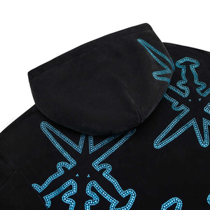 Personaliza tu diseño con diamantes de imitación Sudadera con capucha Streetwear 100% algodón Heavyweight Puff Print Blue Spider Hoodies - Product Image 4