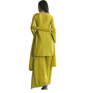 Conjunto verde Kurta Palazzo con bordado de lentejuelas, venta al por mayor, Ropa Étnica para mujer, fábrica de ropa OEM, proveedor a granel, moda personalizada - Product Image 4