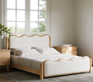 Lit simple en teck moderne avec tête de lit minimaliste à cadre ouvert, disponible à prix de gros. - Product Image 3