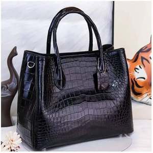 Bolso de Mano Tipo Tote de PU con Patrón de Cocodrilo Negro, Bolso de Hombro con Cremallera, Gran Capacidad, Bolso de Moda para Viajes Diarios - Product Image 1