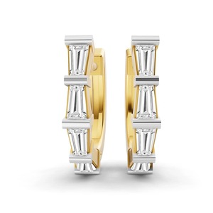 Geometric Baguette Lab Grown Diamond <b>Huggie</b> Earrings 0.75 Ct Tw F-G Color VS Clarity 8 Diamonds 14K White <b>Gold</b> Luxury Fine Piece - Product Image 3