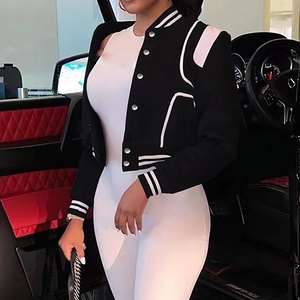 Chaqueta universitaria corta de manga larga para mujer, ropa de calle con relleno de algodón de nuevo diseño, MOQ bajo para Otoño Invierno, tela de lona recortada OEM - Product Image 6