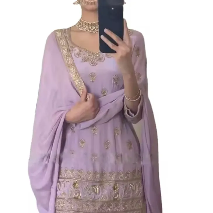 Костюм из пакистанской шарары, дизайнерский костюм из жоржета с вышивкой, специальный женский костюм для приема