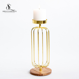 Ensemble de 2 pièces rustique moderne et vintage en fil métallique doré et bougeoirs à base de bois pour la décoration de la maison pour Noël Pâques - Product Image 4