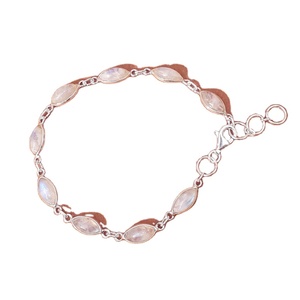 925 argent massif pierre de lune naturelle arc-en-ciel bleu feu Marquise forme 8 "Long Bracelet fait à la main femmes cadeau mignon - Product Image 1