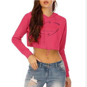 Sudadera con Capucha Corta Rosa para Mujer, Sudadera con Capucha y Logotipo Frontal, Color Sólido - Product Image 1