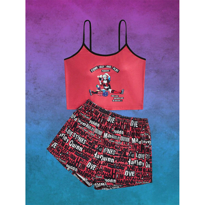 Wholesale Sport Wear Hot Selling Women's Tank Top and Shorts Pajama Set With Digital Hearts and Eyes Print - Product Image 5