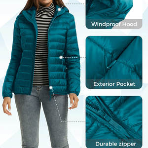 Col à capuche chaud hiver fermeture éclair avant bouffant veste femmes logo personnalisé look décontracté respirant vêtements de plein air bouffant veste femmes - Product Image 5