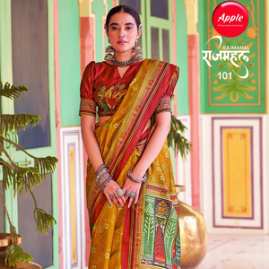 Élégance majestueuse en jaune le Kozi Silk Rajmahal Saree un mélange luxueux de tissu de soie Kozi riche Techniqu de tissage traditionnel - Product Image 1