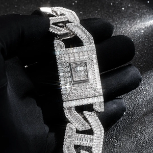 Cadena de Eslabones Gruesos de Latón Plateado para Hombre, Estilo Hip Hop, Collar Cubano con Incrustaciones de Moissanita, Regalo - Product Image 4