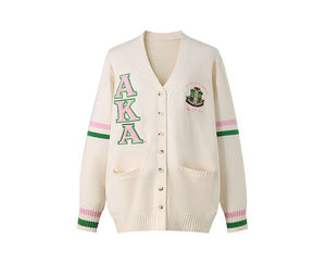 Cárdigan Clásico de Mujer con Letras de Chenilla Bordadas, Cárdigan Holgado de Algodón con Cuello en V y Rayas, Fabricante Personalizado OEM ODM - Product Image 3