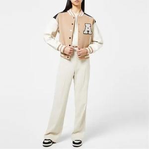 Chaqueta universitaria de lana para hombre 2024, nuevos parches bordados a la moda, abrigo de trabajo holgado sin cuello estampado - Product Image 4