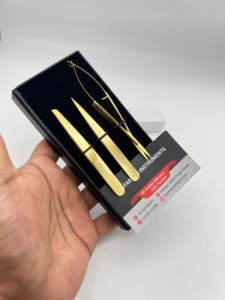 Pince à épiler sourcils en or 24 carats, pointe biseautée épaisse avec ciseaux à ressort, lame tranchante, logo personnalisé, ciseaux à sourcils - Product Image 2