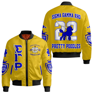 Veste bomber en satin bleu et or SGRho Sigma Gamma Rho 1922, broderie grecque, vêtements d'extérieur pour femmes de sororité - Product Image 3