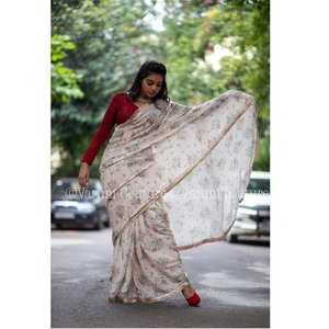 Última colección de 2024, la más hermosa, Georgette, estampado Floral, Sari, bordado, secuencia, trabajo, diseñador, blusa, pieza, bodas - Product Image 2