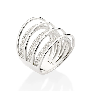 Anillo de diamante de moissanita de Plata de Ley 925 sólida para mujer, cuatro-tres bandas con acero inoxidable para aniversarios - Product Image 1