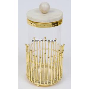 Superbe boîte en verre transparent de haute qualité avec base en métal poli argenté brillant et couvercle supérieur avec feuilles plaquées or - Product Image 5