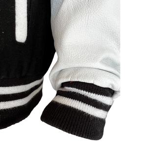 Chaqueta Universitaria MOVA TEXTILES al por Mayor, Negra y Blanca, de Lana, con Mangas de Cuero, Estilo Formal de Camuflaje para Hombre y Mujer - Product Image 5