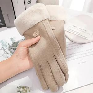 Gants d'hiver pour femmes en peluche épaisse écologiques, longueur poignet, mode, chauds, en daim, pour la conduite en plein air, écran tactile, mitaines de sport - Product Image 2