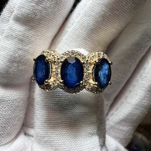 Bague de voyage en argent sterling 925 plaqué or 14 carats avec saphir bleu australien, halo, bijoux fins pour femmes - Product Image 2