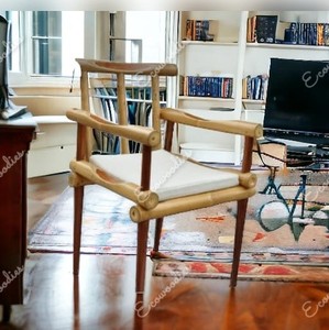 Silla de comedor de madera maciza de bambú individual de lujo moderno, diseño de espoleta versátil para restaurante, parque o muebles de dormitorio - Product Image 6