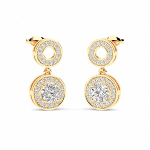 Boucles d'oreilles en diamant rond radiant à halo unique, 0,60 ct, diamant de laboratoire en platine, luxe élégant pour un usage quotidien, cadeau pour elle - Product Image 1