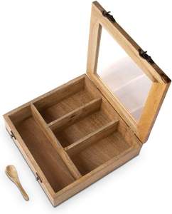Caja de té de madera, organizador de cofre de almacenamiento, estante de soporte con 4 compartimentos de almacenamiento grandes para una variedad surtida de té Suelto - Product Image 3