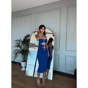 2042 Sandy Dress with Three Buckles at Front Satin <b>Fabric</b> Natural Waistline Breathable Feature - Product Image 1