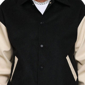 Veste universitaire avec design frontal Manches en cuir noir et blanc Style baseball universitaire pour hommes - Product Image 4