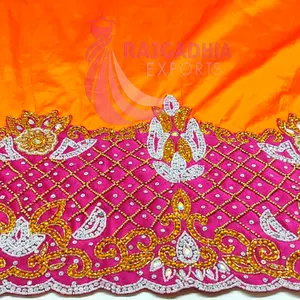 Pink George Gurgura Embroidered Taffeta <b>Fabric</b> Handbeaded PVC Coated for Wedding Dresses - Product Image 1