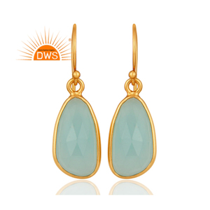 ต่างหูพลอยคาลซิโดนีธรรมชาติชุบทอง18K ทำจากเงินแท้ผลิตตามสั่ง - Product Image 1