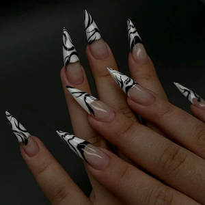 Ongles à presser extra longs en amande de haute qualité (24 pièces) avec colle, motif carré personnalisé, certifiés Halal pour application sur les doigts - Product Image 5