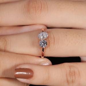 Magnifique Au 750 or jaune luxe bijoux de mariage de mariée 2Ct ovale + rond laboratoire cultivé diamant femmes bague de fiançailles - Product Image 3