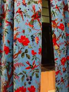 Cortinas y cenefas modernas de terciopelo con estampado de pájaro azul cielo, decoración de lujo hecha a mano para el hogar, barra opaca de bolsillo, fábrica de bajo costo - Product Image 2