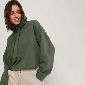 Sudadera con capucha de gran tamaño recortada para mujer 100% ropa de calle de algodón moda Boxy Drop Shoulder Premium Soft Fleece sudaderas con capucha para mujer Top - Product Image 3