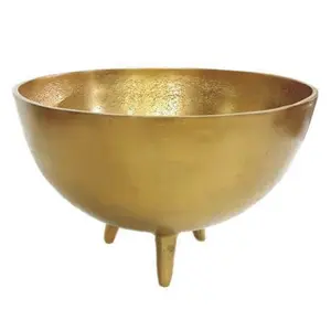 Bol décoratif rugueux bol à fruits en aluminium sur pieds, bol de service de fruits finis de haute qualité poli - Product Image 1