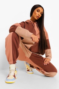 Conjunto de dos piezas de gran tamaño con capucha y Jogger para mujer, chándal de retazos Colorblock, ropa de calle informal, ropa de moda de invierno - Product Image 3