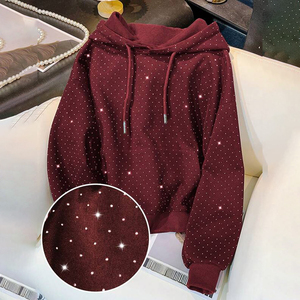 Sweat-shirt à capuche pour femme personnalisé entièrement recouvert de strass, noir, en molleton de coton 400GSM, à manches longues, vintage, respirant, doublé - Product Image 3