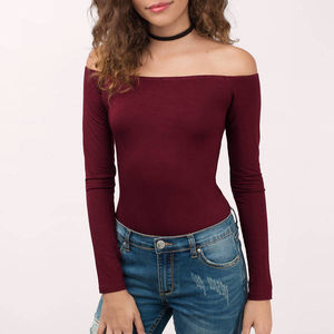เสื้อยืดแขนยาวเปิดไหล่สีพื้นลำลองสำหรับผู้หญิงเสื้อยืด2023แฟชั่นฤดูร้อน - Product Image 1