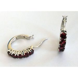Vintage Trendy Red Garnet Hoop Earrings 14k/18k Gold Plated Rose Gold Screw and <b>Hook</b> Shape with Diamond and Pearl Main Stone - Product Image 1