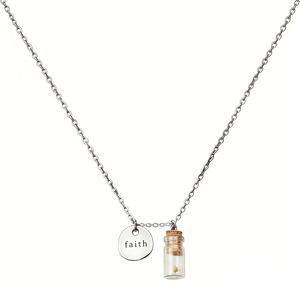 Collana con Ciondolo Minimalista alla Moda in Acciaio Inossidabile Inciso con Fiala di Vetro e Seme di Senape, Gioiello della Fede per Donna, Resistente all'Ossidazione - Product Image 6