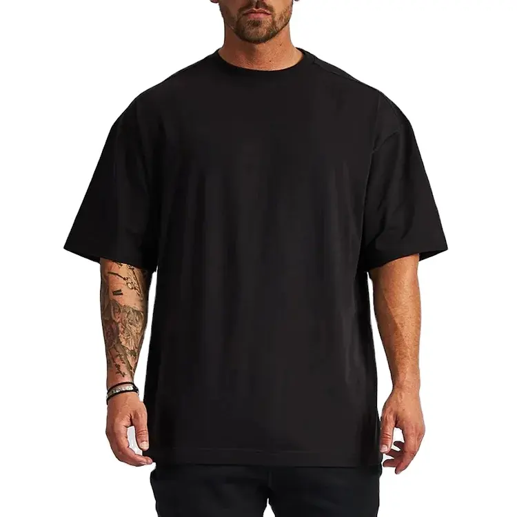Wholesale Custom Heavyweight Oversized Tee Shirt Vintage Round Neck Line Tshirt Elastane Black Plain Oversized t shirt for men