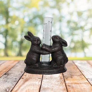 Par de bronce esculpido de conejito pluviómetro escultura de jardín fundido hecho a mano escultura de conejo sólido y pieza maestra para granja - Product Image 4