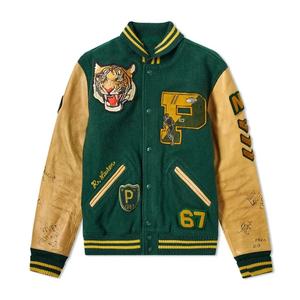 Wholesale New Custom Made Design Baseball Jacket Leather Sleeves <b>Wool</b> <b>Fabric</b> With Different Logo Men Lettermen Varsity Jacket - Product Image 1