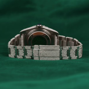 Montre de luxe automatique entièrement sertie de moissanite VVS, bracelet en acier inoxydable, verre saphir, affichage de la date, unisexe - Product Image 4