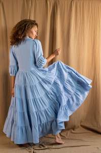 Vestido largo liso con cuello alto para mujer, vestidos largos con volantes y botones - Product Image 2