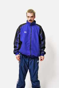 Vintage sport shell veste mens bleu noir couleur Old School rétro Y2K 00s festival rave coupe-vent shell survêtement - Product Image 3