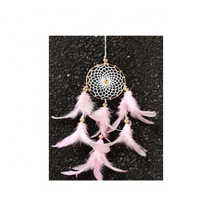 Mini Handmade Traditional Dream Catcher With Pink Feather for Home Clutch <b>Bag</b> and Car Decoration - Product Image 1