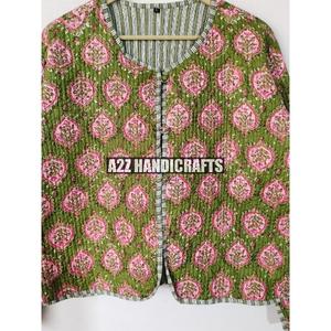 Veste matelassée en coton fait à la main pour femmes manteau à rayures réversibles imprimé fleuri poche tricotée fête d'hiver porter bouton nouvel Animal - Product Image 4